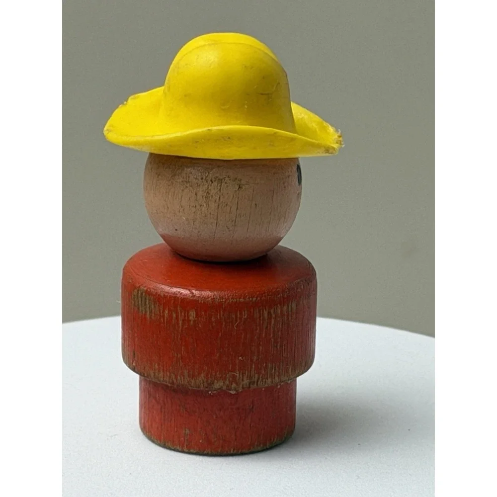 Fisher-Price Little People Wooden Red BODY Yellow Hat COWBOY Farmer Vintage